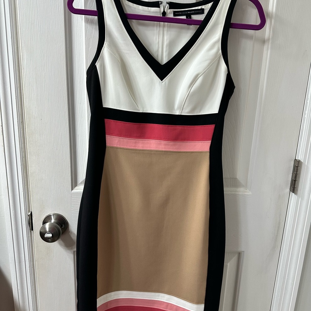White House Black Market V-Neck Colorblock Midi Dress